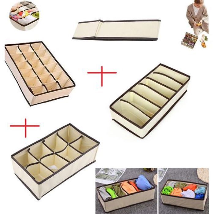 Lot De 3Pcs Boîte de Rangement Organisateur de Tiroirs Pour Sous-Vêtements