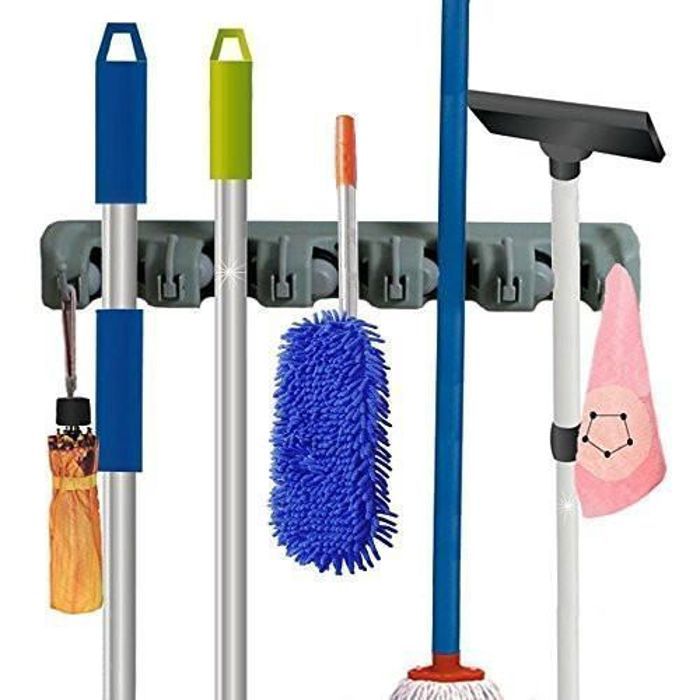 Organisateur Mop Porte Balai Mural Support Rangement Mural avec 5 Supports