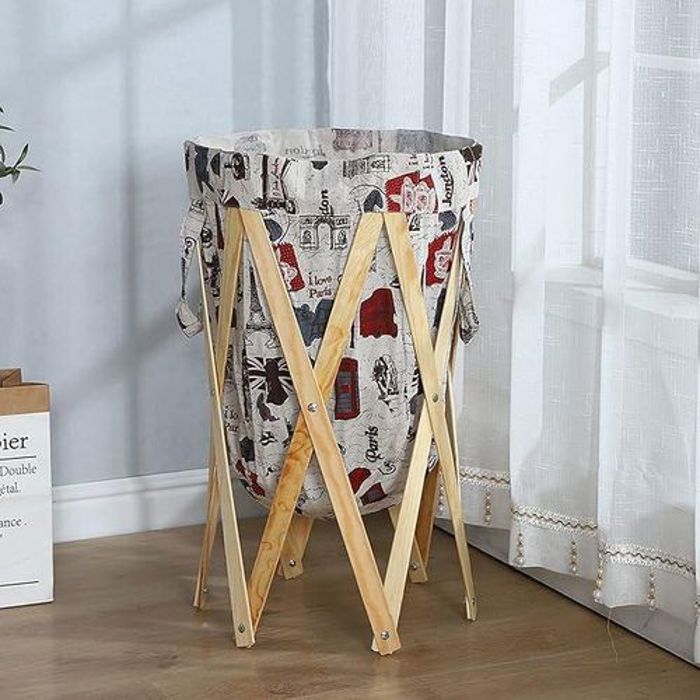 Panier à Linge Pliant élégant Avec Base En Bois Pour Vêtements Sales
