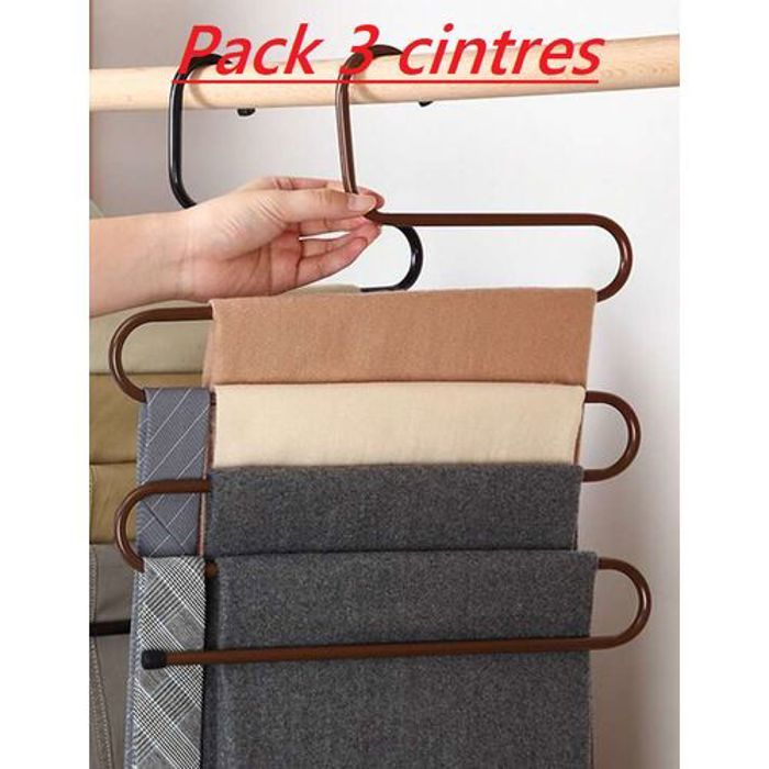 Lot 3 cintres Pantalons Multi-usage 5 couches en Acier Inoxydable