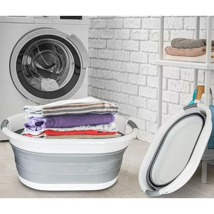 Panier à Linge Pliable Ovale Solide avec Poignées en Plastique Durables