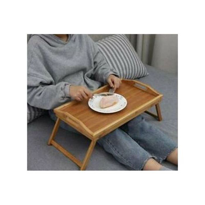 Table de Lit Pliable en Bambou Laqué Plateau Petit Déjeuner avec Poignées