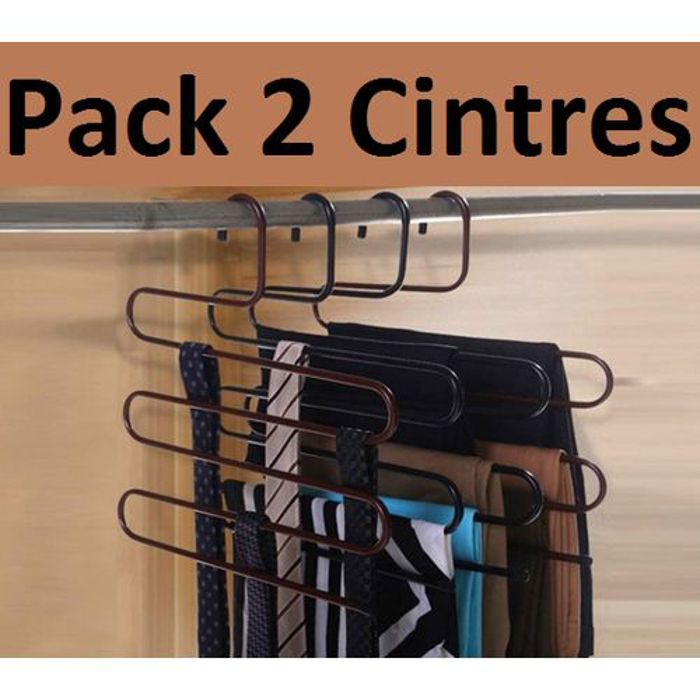 Lot 2 cintres Pantalons Multi-usage 5 couches en Acier Inoxydable