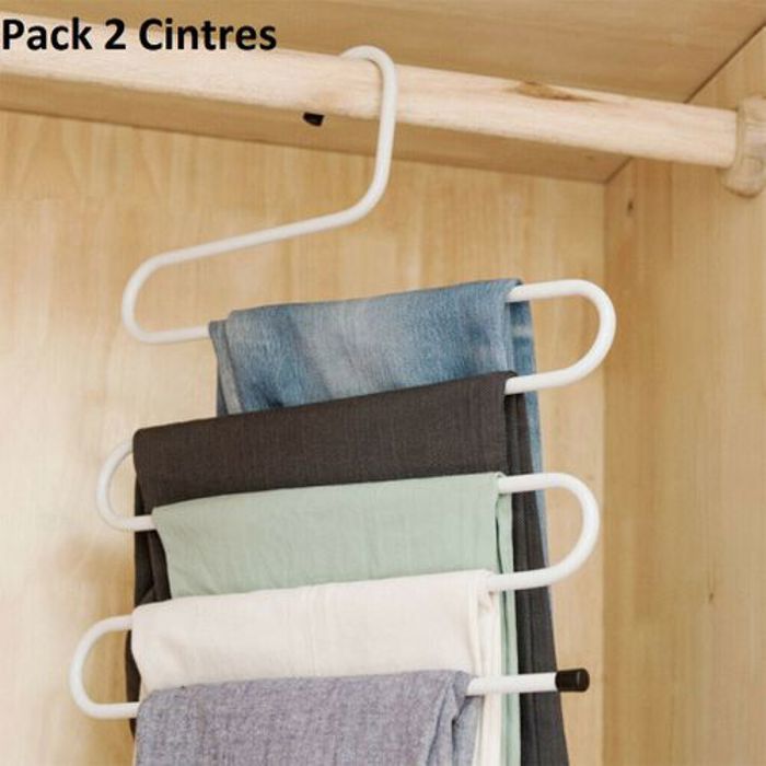 Lot 2 cintres Pantalons Multi-usage 5 couches en Acier Inoxydable-