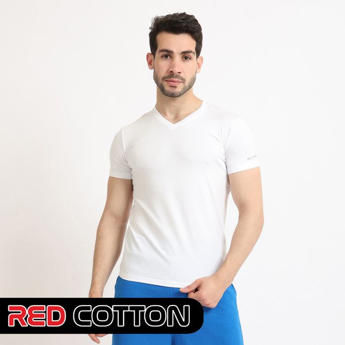 T-Shirt Col V - REDCOTTON - Blanc - 95% coton - 5% Lycra - Pack de 1