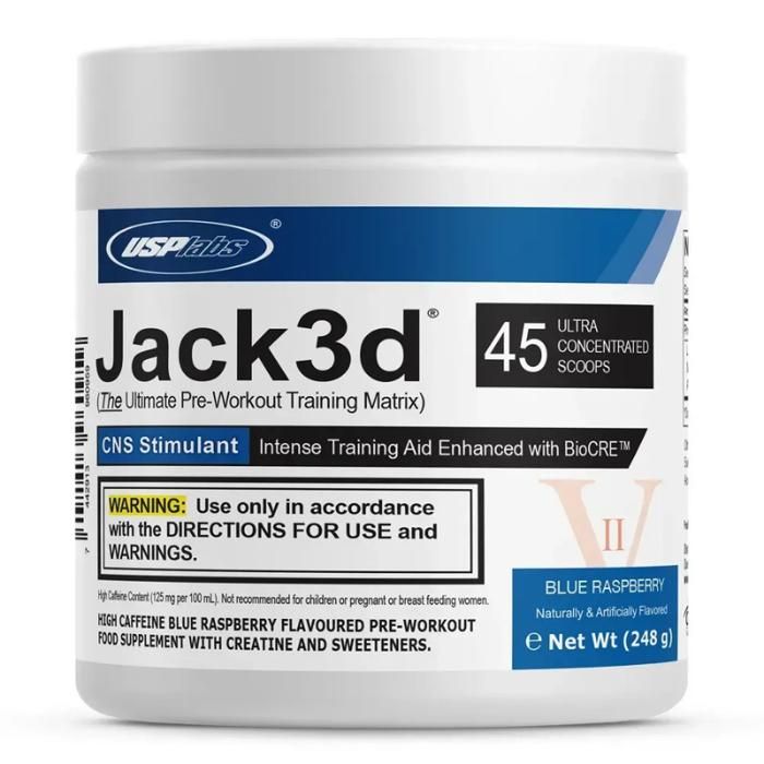 Jack3d 248 g Blue Raspberry - Pre-Workout, Acides Aminés, BCAA, Creatine & Caféine