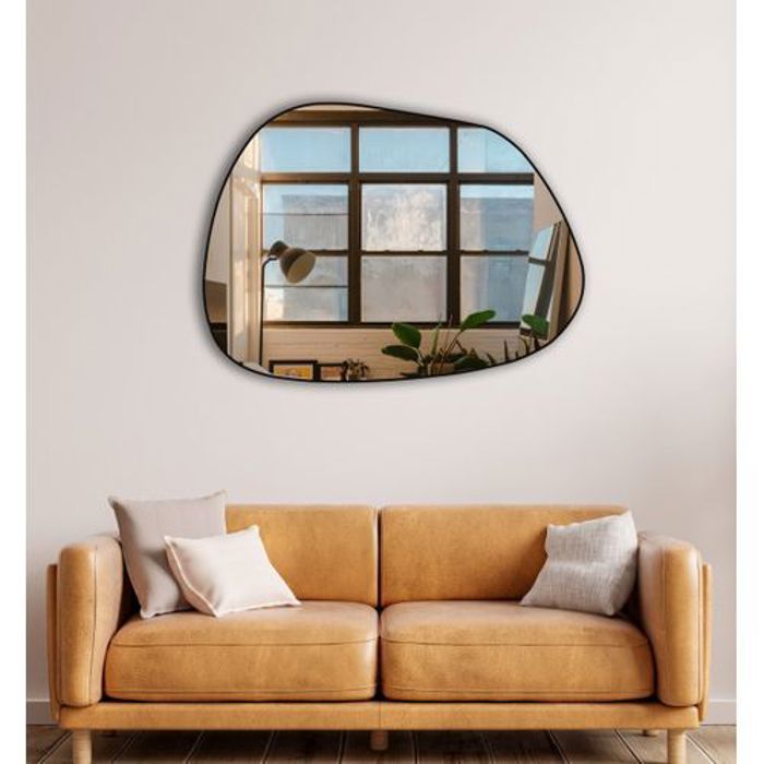 Miroir décoratif cadre noir 62x52cm style galet