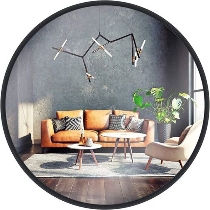 Miroir rond avec cadre en bois,  design moderne (55 cm-noir)