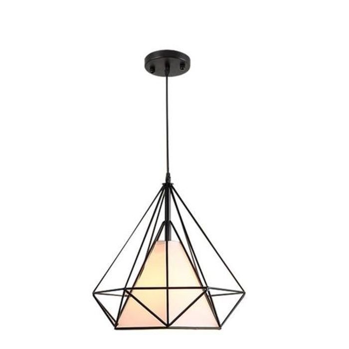 Lustre Suspension Métal LED E27 40W Ø25 cm Cage Diamant Forme Style industriel Éclairage + Ampoule Edison LED 4W