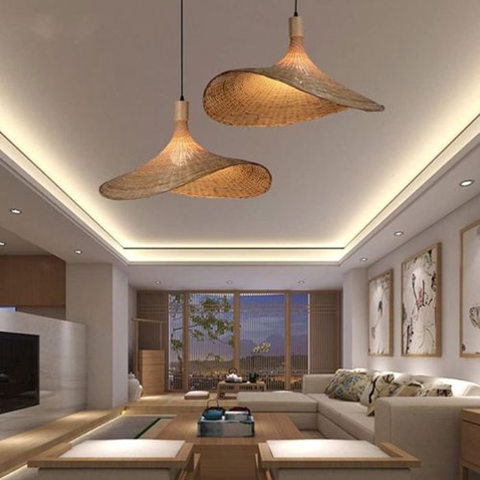 Lampe de plafond en osier de bambou Diamétre 63CM -E27-