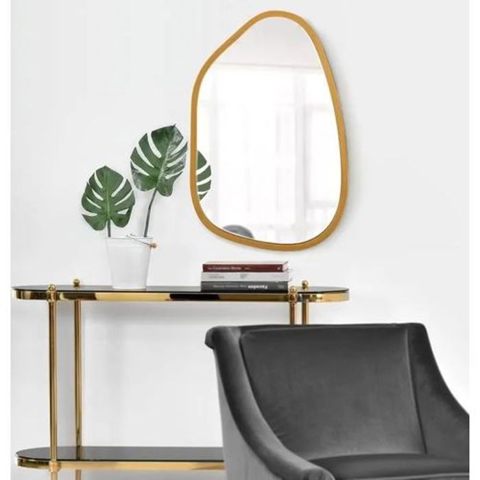 Miroir Mural Design Stylé Asymétrique cadre jaune 62X52CM