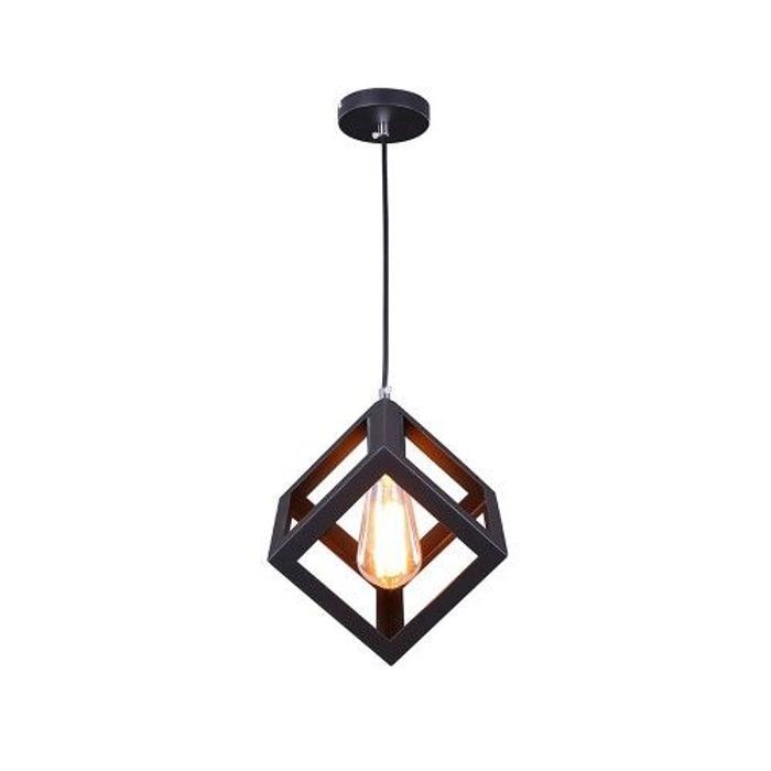 Suspension Lampe Carré Noir 16Cm + Ampoule a filament LED