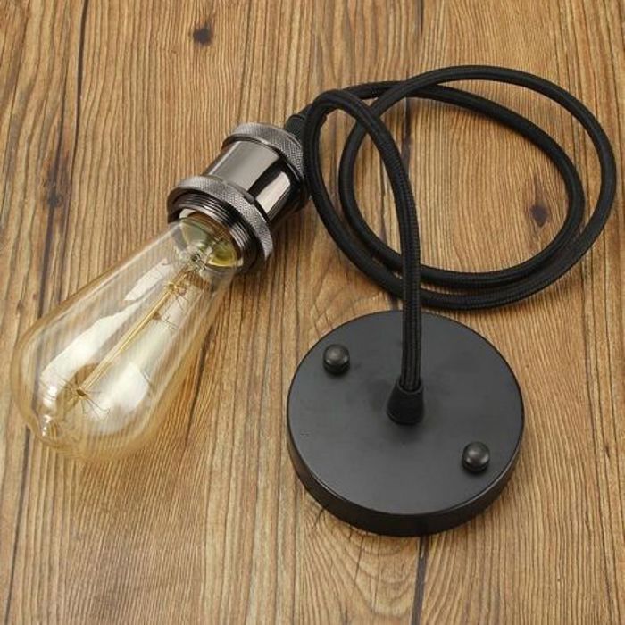 Lampe douille Noir Basique vintage E27 base en aluminium support Luminaire + Ampoule Antique Edison LED 8W