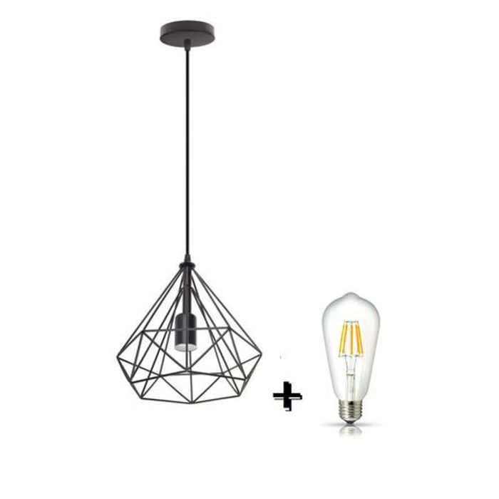 Lustre Suspendu Diamant Graphique + Ampoule Edison LED offerte