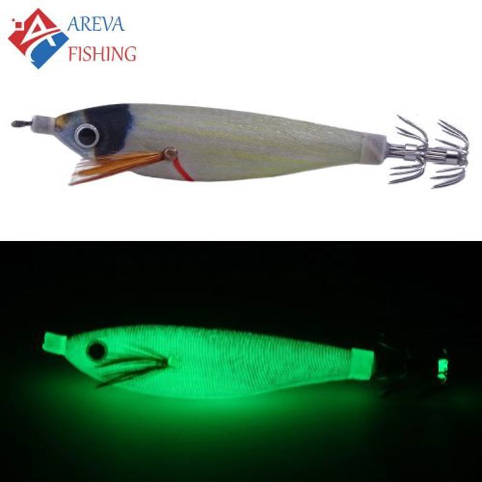Leurre de pêche - AREVA - SQUID JIG - Turlutte potira 7cm - Couleur GLW - Flottante