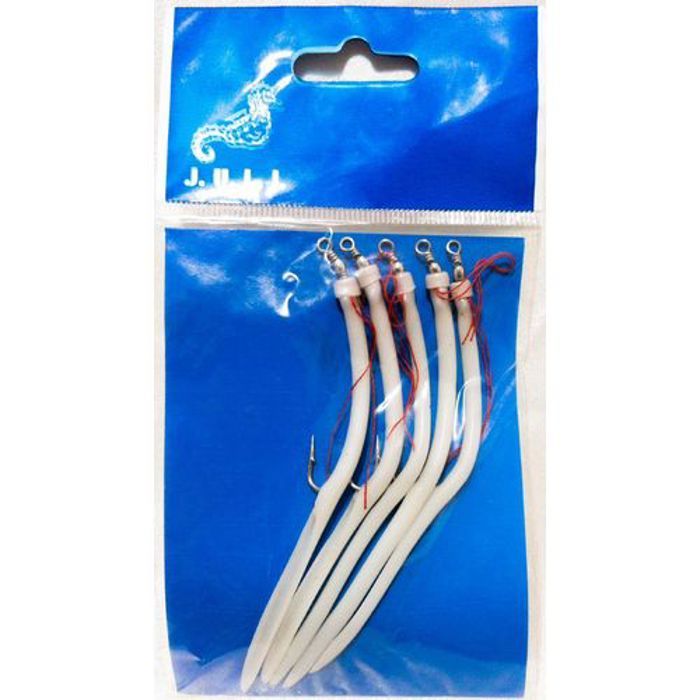 Leurre de pêche - ANGUILLONS - Pack de 5 - Couleur blanche - Pêche en mer - Animation ondulante