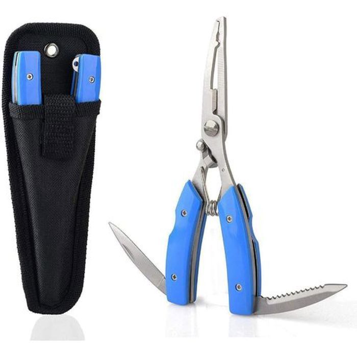 Pince de pêche multifonction en acier inoxydable,couteau tressé, anneau blue