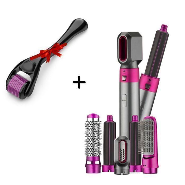 Brosse Soufflante 5 en 1 + Derma Roller Gratuit : Coiffure et Repousse au Top
