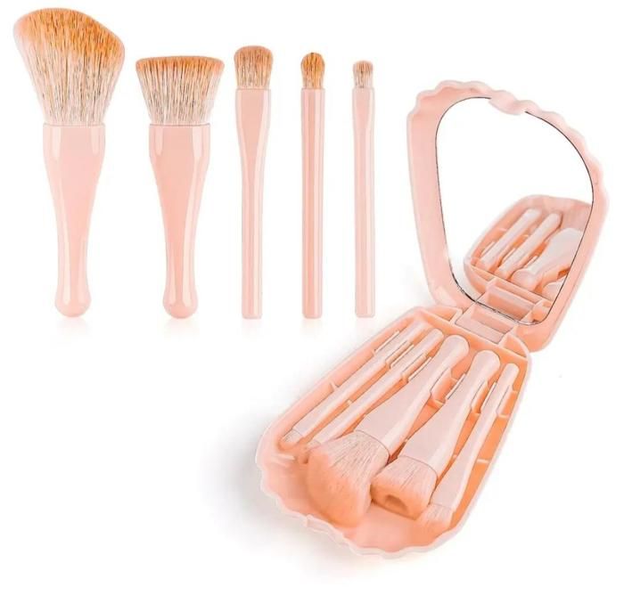 Pinceaux de maquillage.set de 5 pinceaux professionnel avec pochette coquillage et Mirroire.