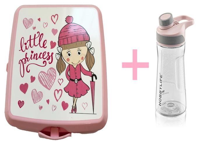 Pack lunch box et gourde de 530 ml sans BPA - motif little princess