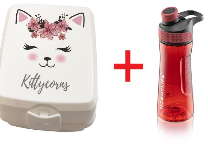 Pack lunch box et gourde de 530 ml sans BPA - motif kitty