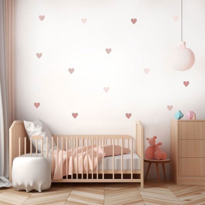 Pixelou 128 Stickers Muraux Coeurs pour chambres d'enfants et bébés (Brun Rose)