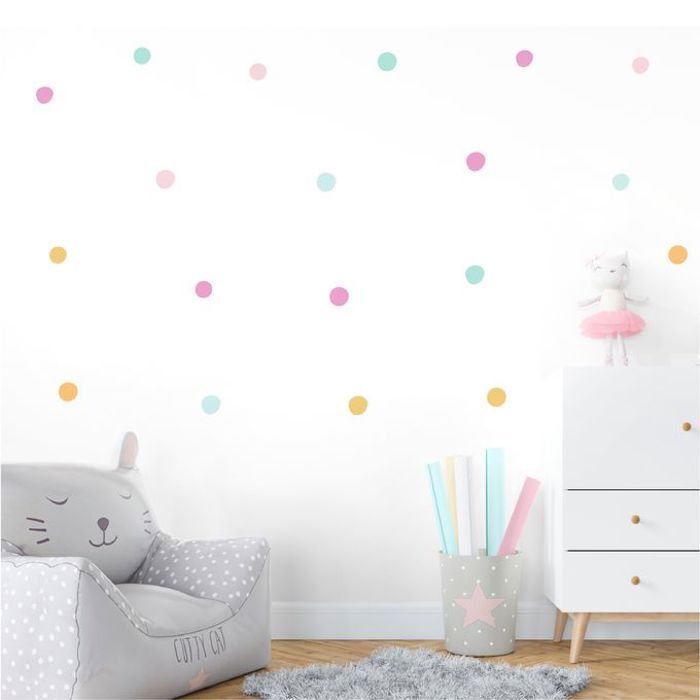 Pixelou 120 Stickers Muraux Pois Cercles pour chambres d'enfants (Turquois Rose)