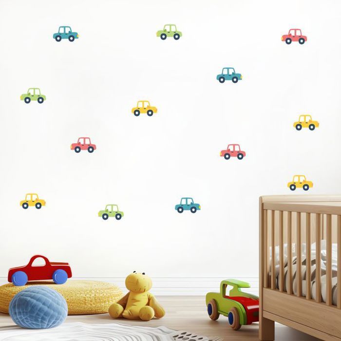 Pixelou 75 Stickers Muraux Voitures Colorees pour chambres d'enfants