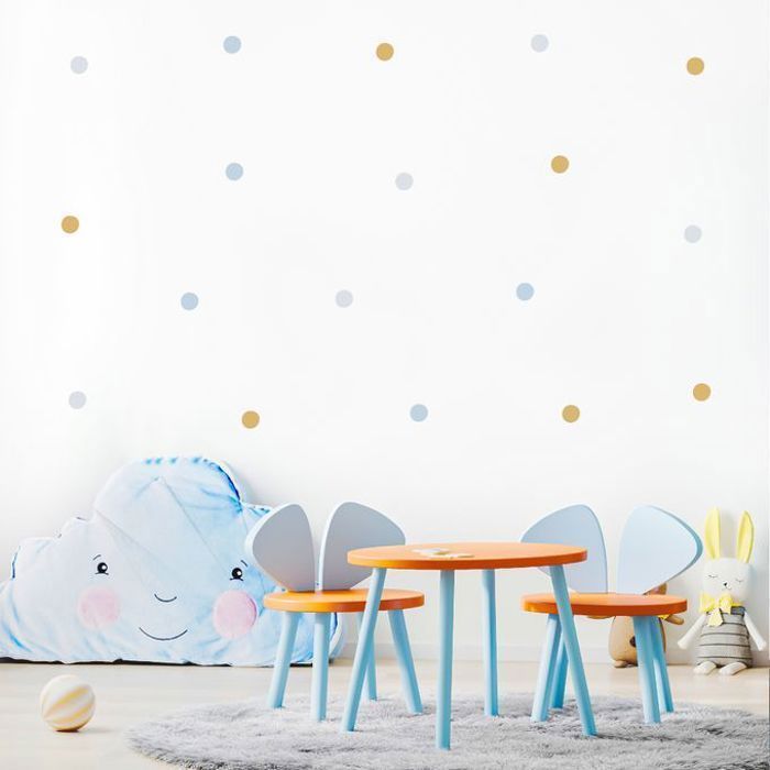 Pixelou 120 Stickers Muraux Pois Cercles pour chambres d'enfants (Bleu Doré)