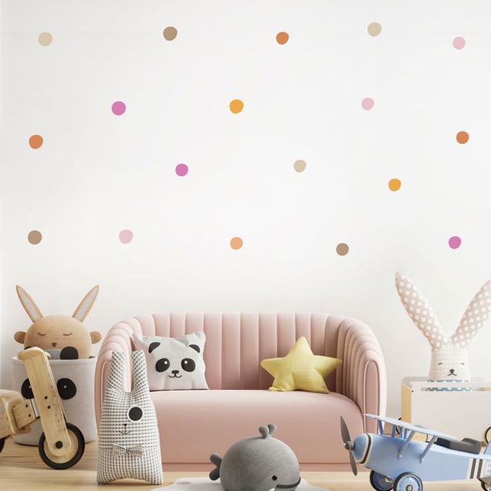 Pixelou 120 Stickers Muraux Pois Cercles pour chambres d'enfants (Orange Beige)