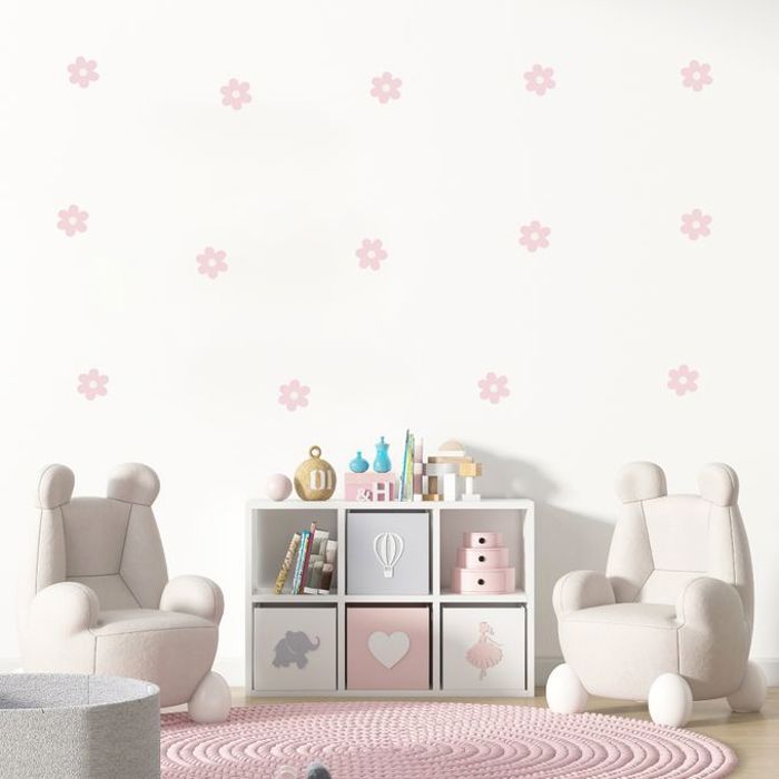 Pixelou 60 Stickers Muraux Fleurs Marguerites pour chambres d'enfants (Roses)
