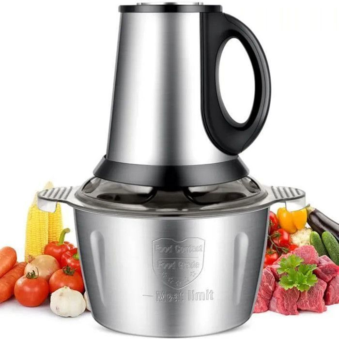Food Hachoir Électrique à Viande Electrique Multifonction 3L Bol en Acier Inox,2 Vitesse 4 Lames pour Viande,Légumes,Fruits