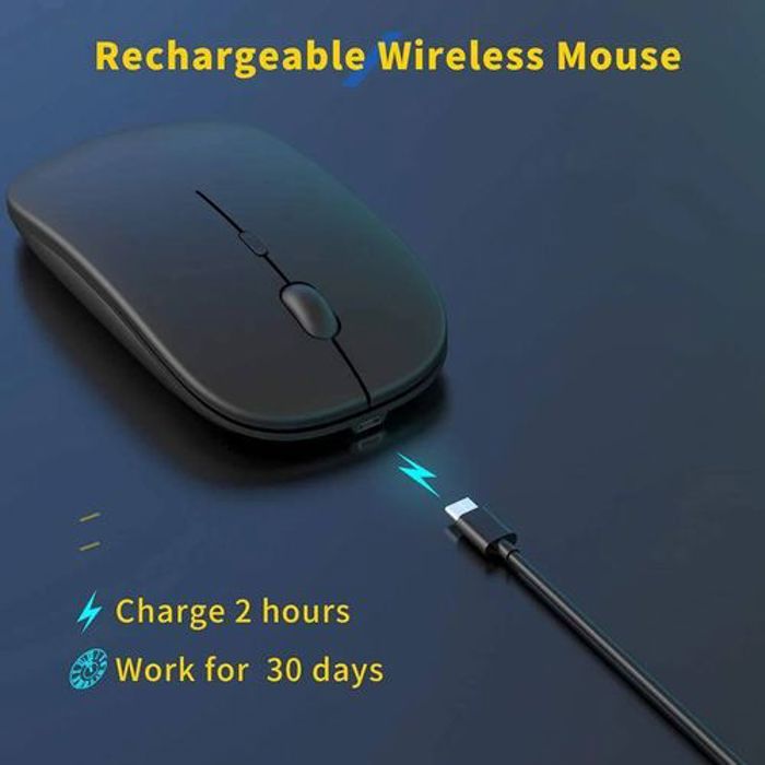 Souris de jeu bluetooth rechargeable portable, silencieuse  Noir