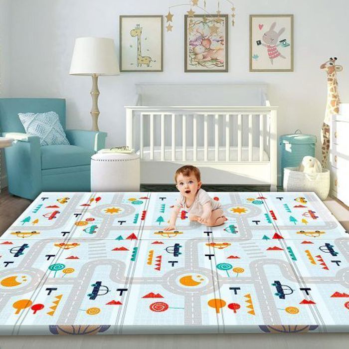 Tapis de jeu double face pour bébé, épais, antidérapant, pliable,  200 x150 cm