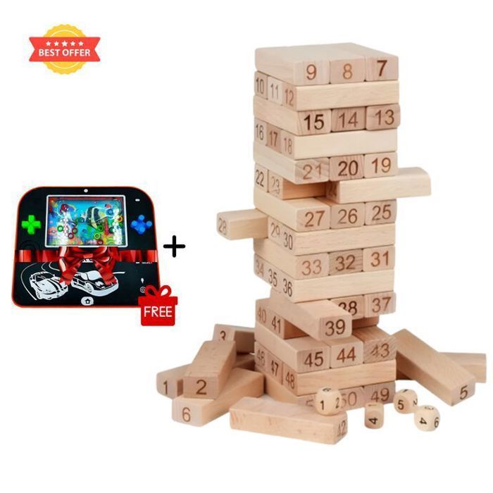 Tour de Blocs Empilables en Bois avec Chiffres + Jeu d'Eau Télé Inclus !