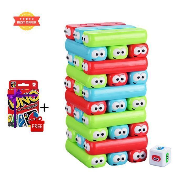 Jeu de Blocs en Bois Colorés pour Enfants (30 Pièces) + Carte Uno Gratuite !