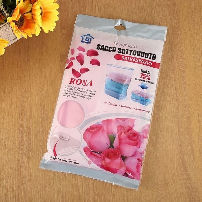 1pcs Sac de rangement sous vide de stockage 70x100 cm pour Couvre-lits Couvertures vêtements à parfumée, avec parfum en rose