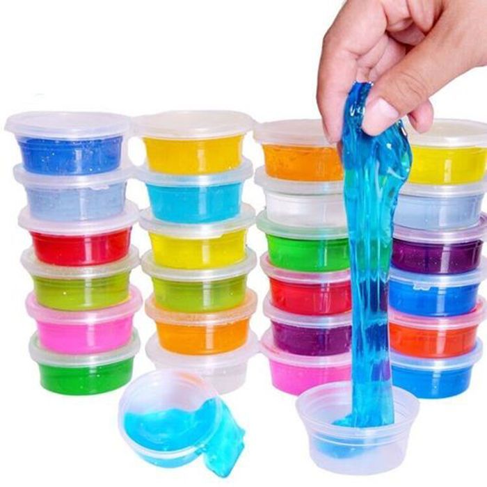 Coffret de 12 pots de slimes avec un petit dinosaure dendans