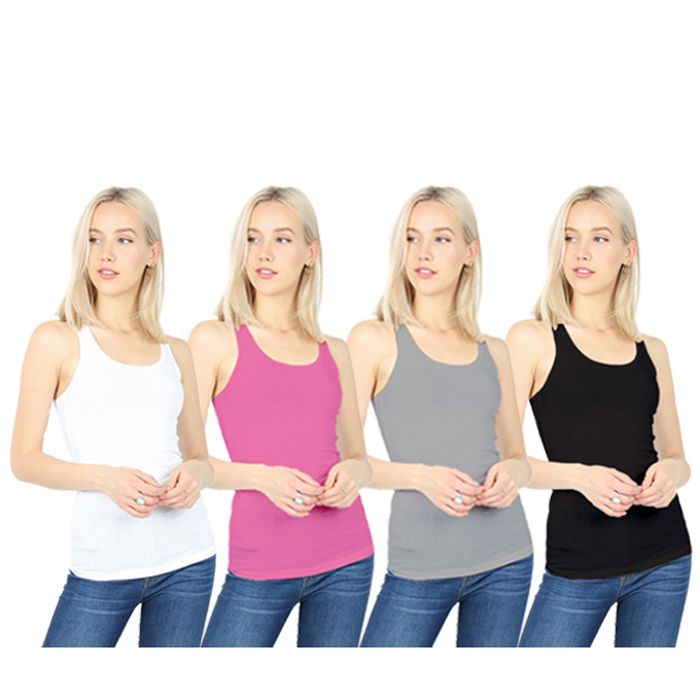 Débardeur Femme - Pack de 4 - Multicolore - 95% coton - Col arrondi - Coupe regular