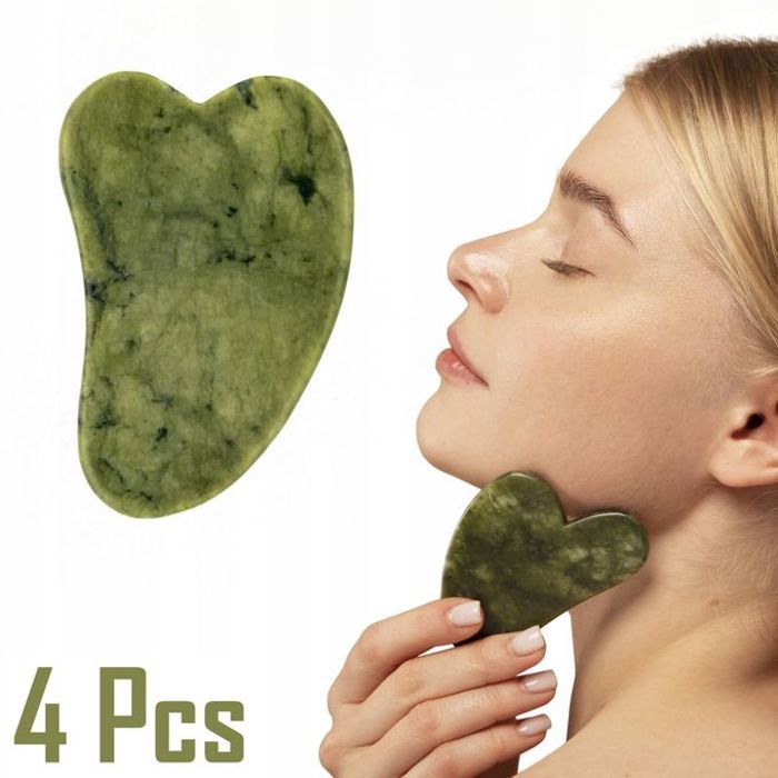 Lot de 4 pierre de jade gua sha - outil de massage et grattage facial