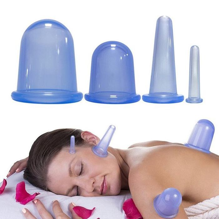 Ensemble de ventouses anti-cellulite en silicone 4 pcs massage sous vide soulagement douleur, blue