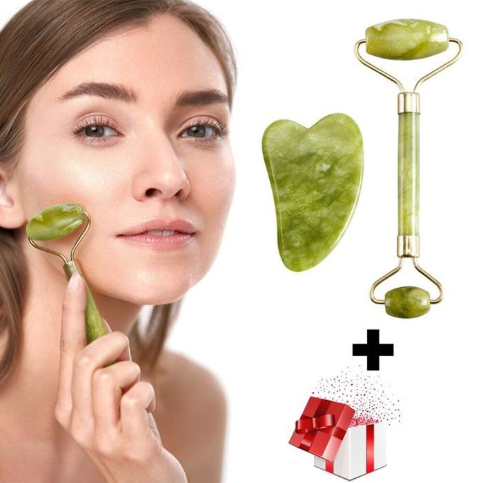 Masseur à rouleau de jade pour le visage, outil de massage, jade roller + cadeau