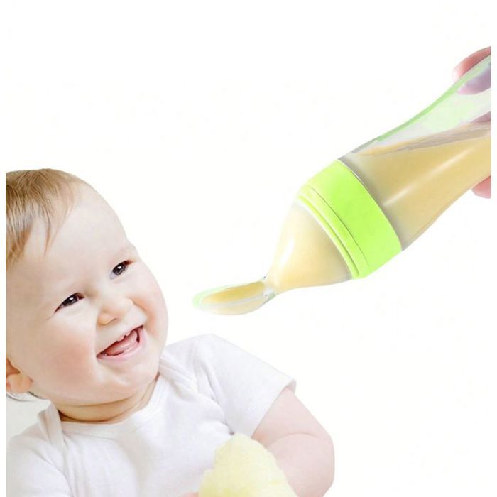Biberon pour bébé en silicone avec cuillère pour repas et liquide (soupe + campotte)