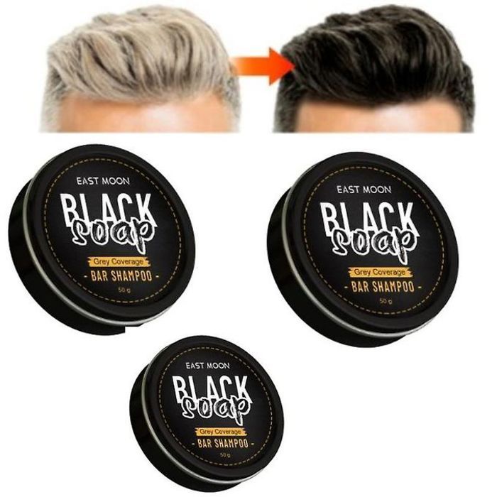 East moon 3 pièces - savon barre de shampoing pour couverture cheveux grise et barbe, savon assombrissant