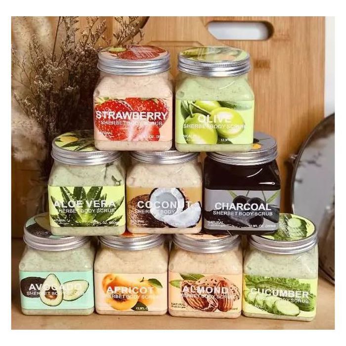 Wokali pack 9 gommage naturel, fraise, olive, aloe vera, coco, charcoal, avocat, abricot, almond, cucumber