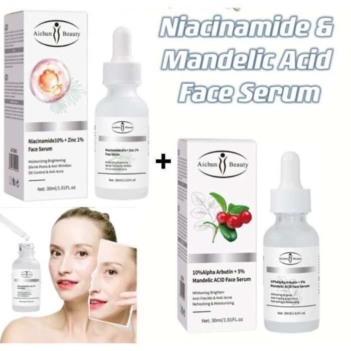 Aichun beauty 2x sérum pour visage à l'acide mandélique et alpha arbutine et sérum visage niacinamide et zinc