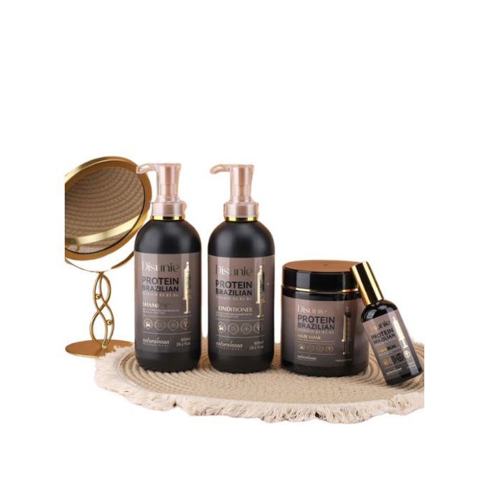 Disunie pack capillaire complet protéine brésilienne, shampooing + après-shampooing + masque + sérum