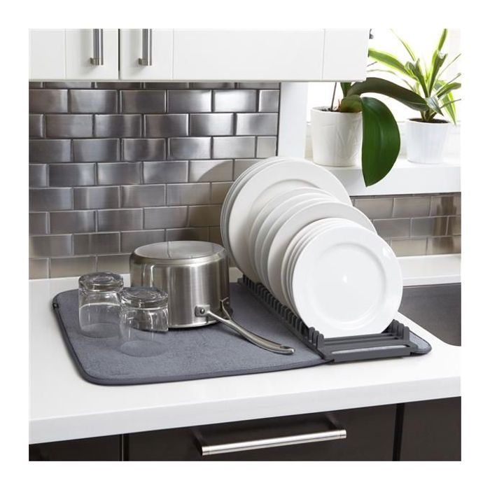 2 en 1 - égouttoir à vaisselle et tapis de séchage pliable en microfibre - 61cm x 46cm