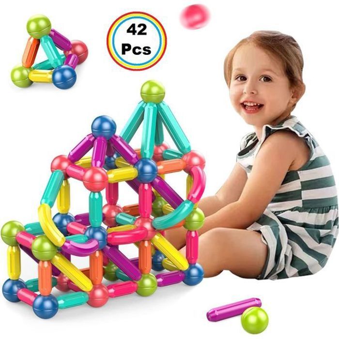42pcs bâtons magnétiques de construction colorés, jouet éducatif aimant