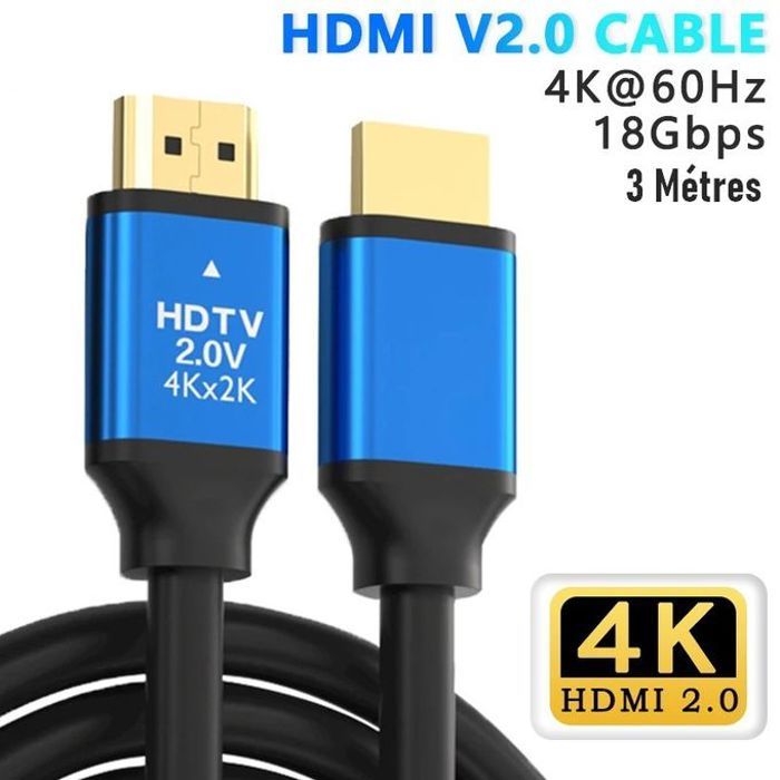 Hdtv câble hdmi 3 métres 4k premium ultra hd à haute vitesse 2.0
